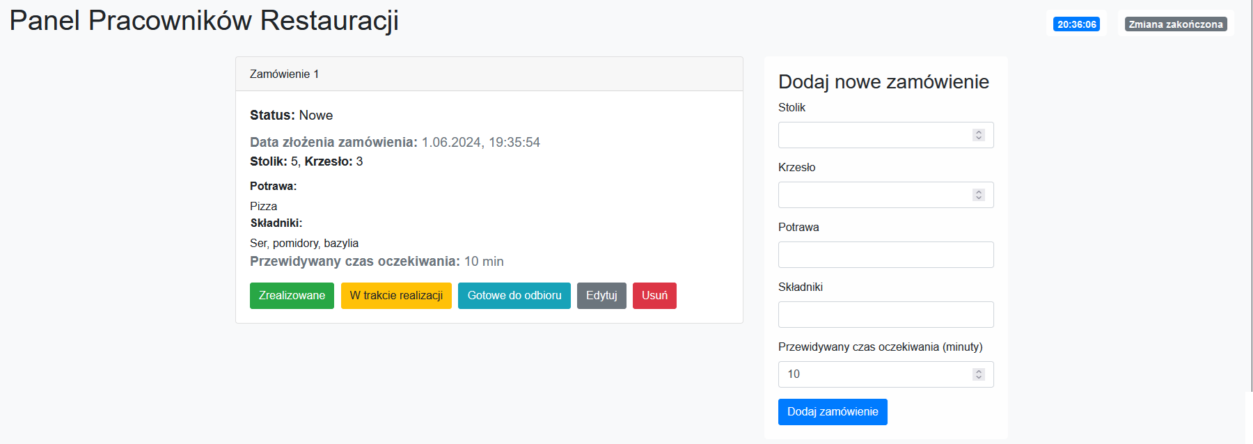 Rysunek 4. Interfejs - przejrzyj zamówienie